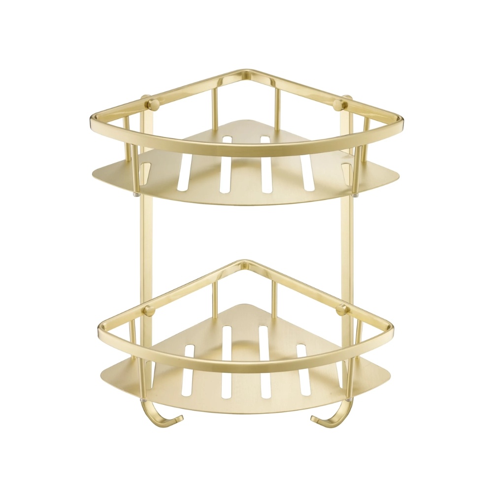 Product Cut out image of the JTP Vos Brushed Brass Twin Corner Basket